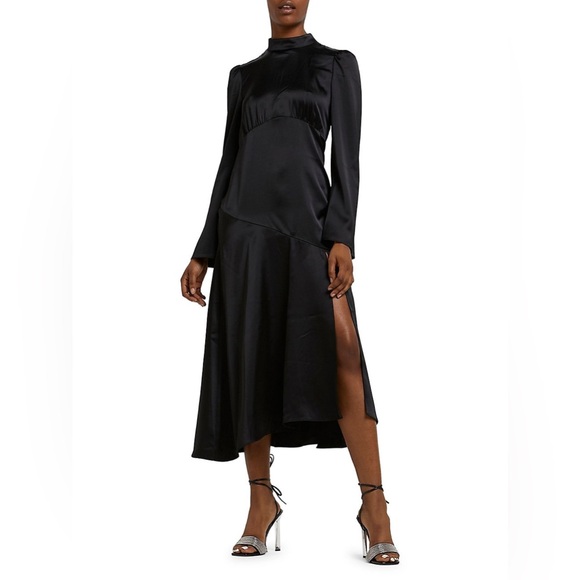 River Island Satin Highneck Split Midi Dress - Picture 3 of 8